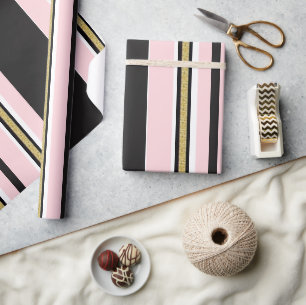 Glossy Wrapping Paper Pink White Gold BlackStripe