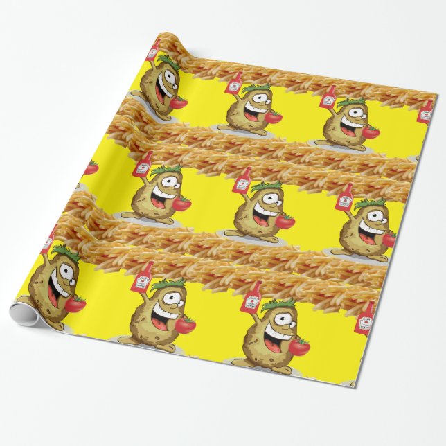 Glossy Wrapping Paper, Potato French Fries Ketchup Paper (Unrolled)