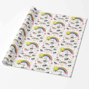 Glossy Wrapping Paper, Rainbow Sun Clouds Cows Paper