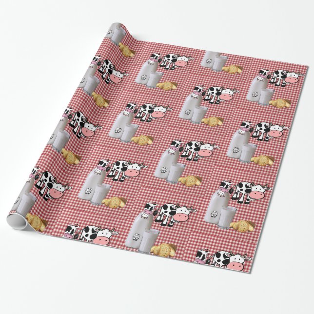 Glossy Wrapping Paper, Red Plaid Cow Milk Bread Paper (Unrolled)