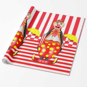Glossy Wrapping Paper, Red Stripe Clown Popcorn Paper