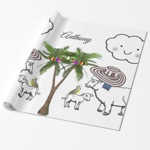 Glossy Wrapping Paper, Sheep Palm Tree Clouds Paper