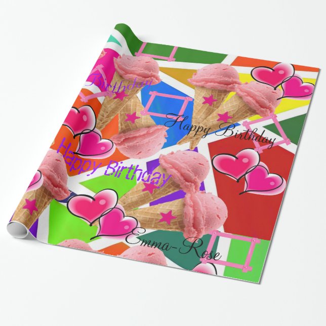 Glossy Wrapping Paper, Strawberry Ice Cream Wrapping Paper (Unrolled)