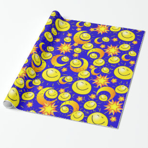 Glossy Wrapping Paper, Sun Moon Yellow Stars Paper