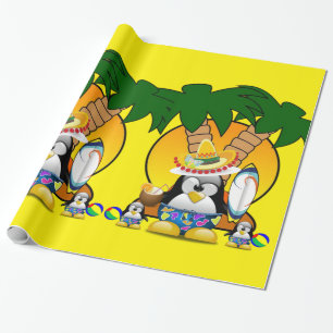 Glossy Wrapping Paper, Surfer Penguin Beach Paper