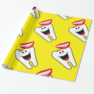 Glossy Wrapping Paper, Teeth Smile Dentist Yellow Paper