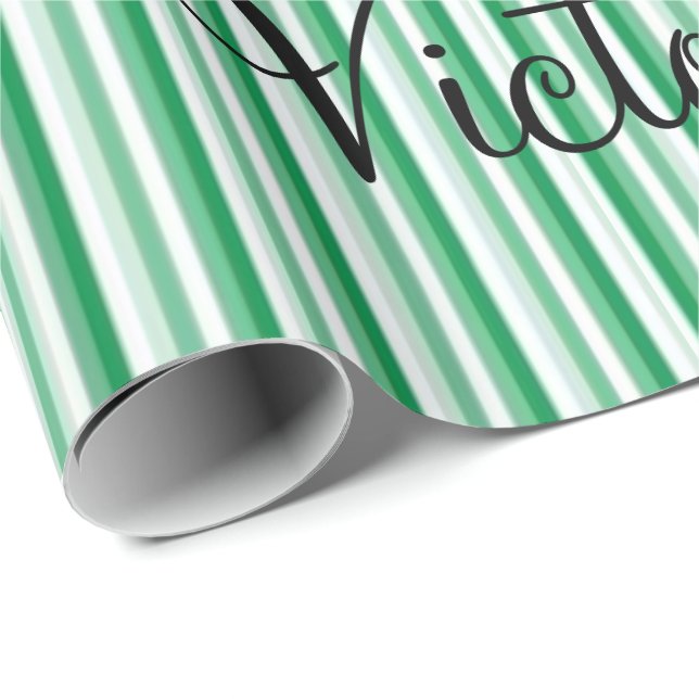 Glossy Wrapping Paper Victorian Green Stripe (Roll Corner)