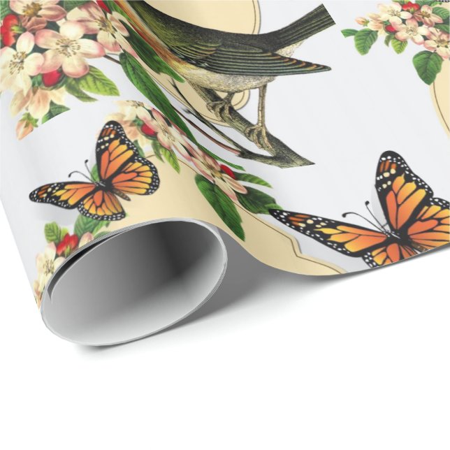 Glossy Wrapping Paper Vintage Bird (Roll Corner)