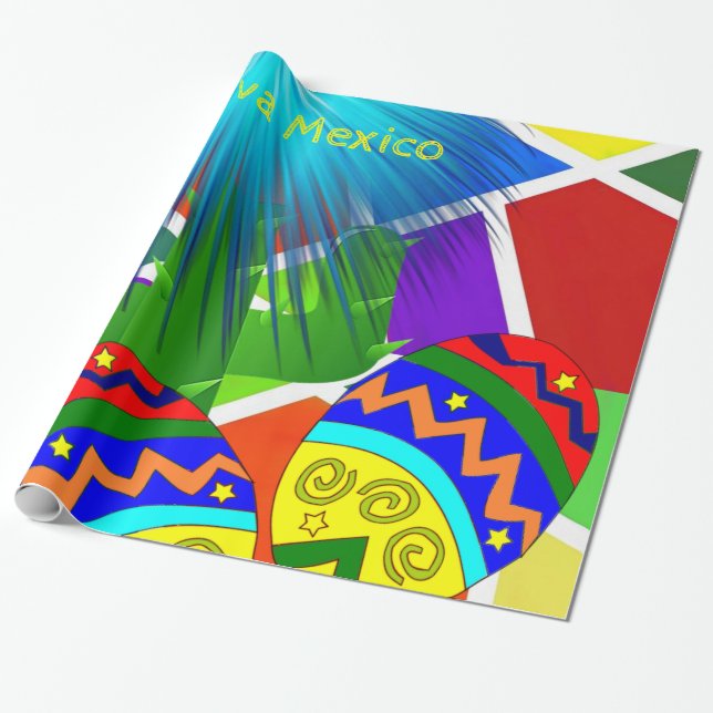 Glossy Wrapping Paper, Viva Mexico Cactus Banjos Paper (Unrolled)