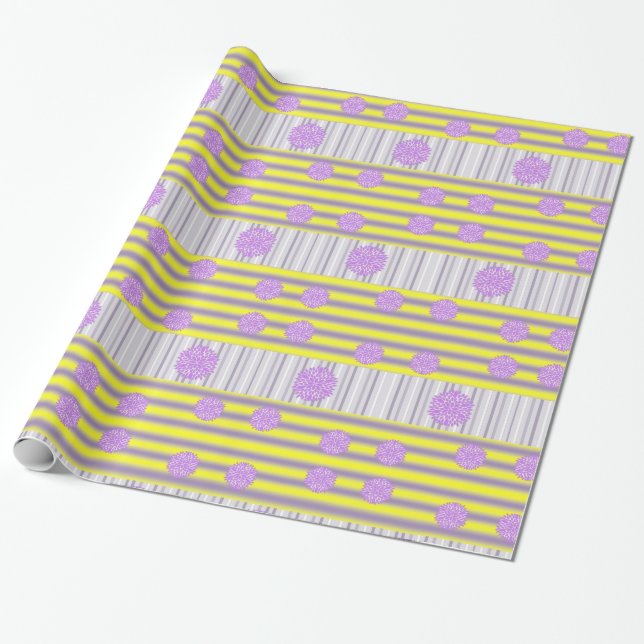 Glossy Wrapping Paper, Yellow Purple Stripe Wrapping Paper (Unrolled)