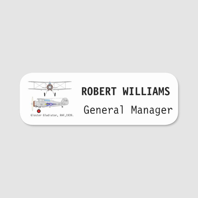 Gloster Gladiator: Classic Name Tag (Front)