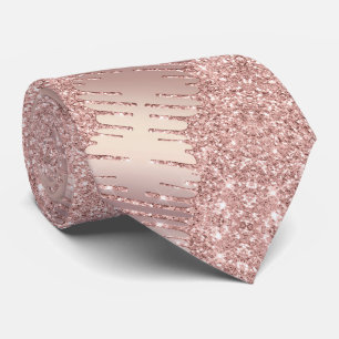 Glosy Shiny Neck Tie Rose Gold Blush Glitter Drips