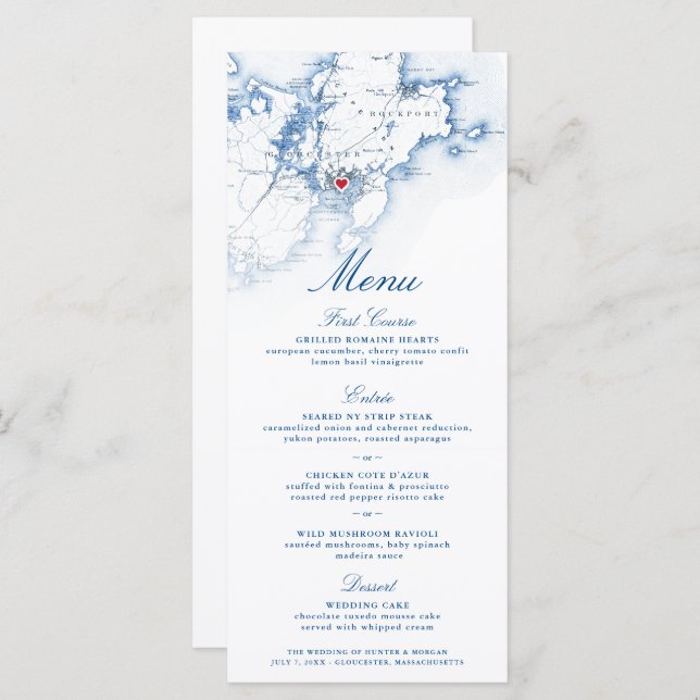 Gloucester Cape Ann Map Elegant Navy Script Menu (Front/Back)