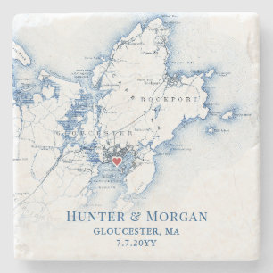 Gloucester MA Wedding Favour Cape Ann Map Stone Coaster