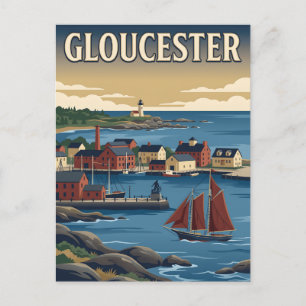 Gloucester Massachusetts Harbour Vintage Poster Postcard