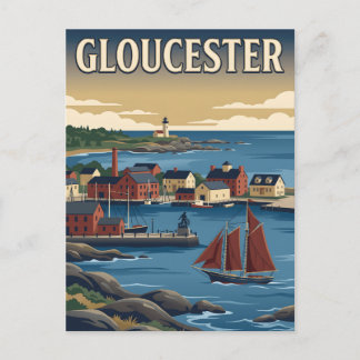 Gloucester Massachusetts Harbour Vintage Poster Postcard