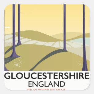Gloucestershire, England Train travel poster. Square Sticker