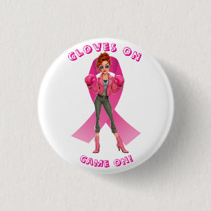Gloves On, Game On! Breast Cancer Awareness 1 Inch Round Button