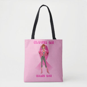 Gloves On, Game On! Breast Cancer Awareness Tote Bag