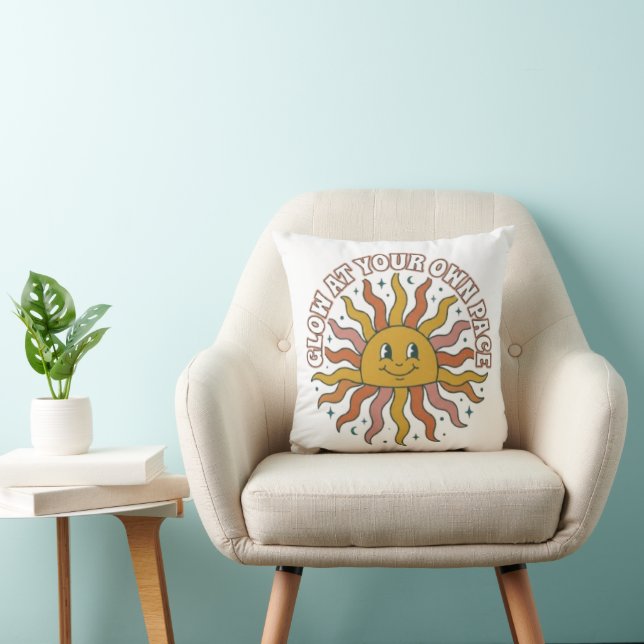 Glow At Your Own Pace Retro Sun Aesthetic Throw Pillow (Chair)