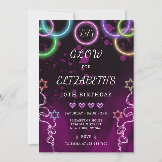 Glow Birthday Invitation (Front)
