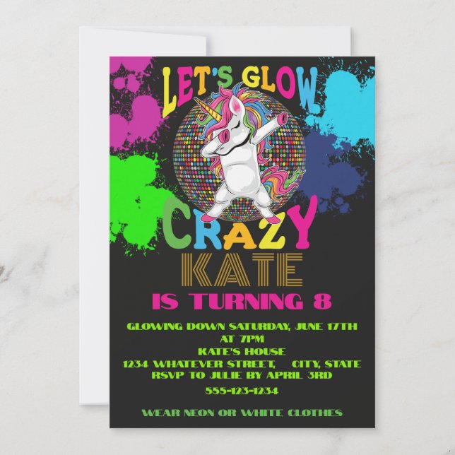 Glow Birthday Party Custom Invitation (Front)
