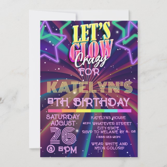 Glow Birthday Party Kids Custom Invitation (Front)