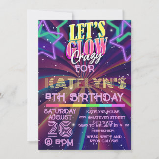 Glow Birthday Party Kids Custom Invitation