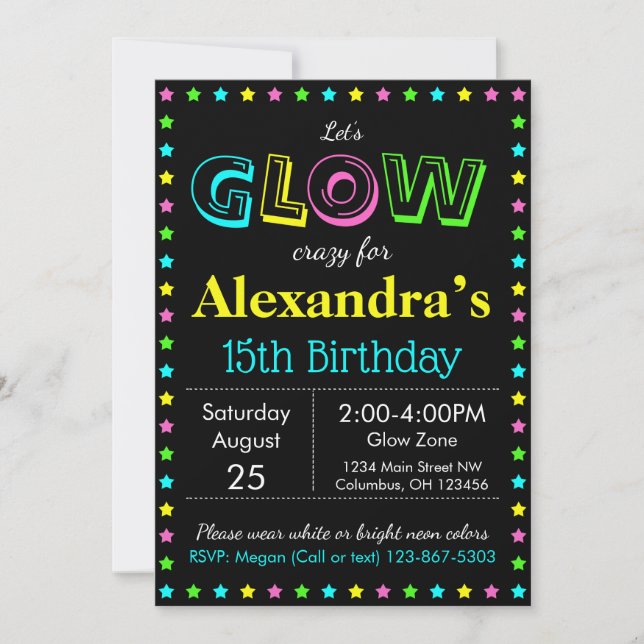 Glow Birthday Party Personalize RSVP Invitation (Front)