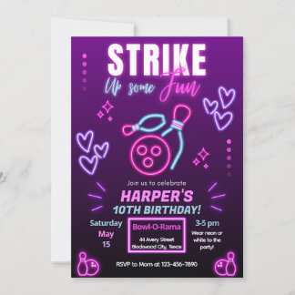 Glow Bowling Party Birthday Party Invitation