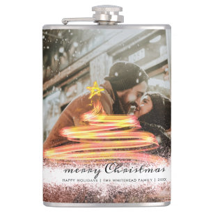 Glow Christmas Tree Star Photo Glitter Hip Flask