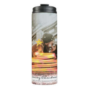 Glow Christmas Tree Star Photo Glitter Thermal Tumbler
