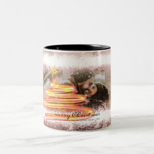 Glow Christmas Tree Star Photo Glitter Two-Tone Coffee Mug