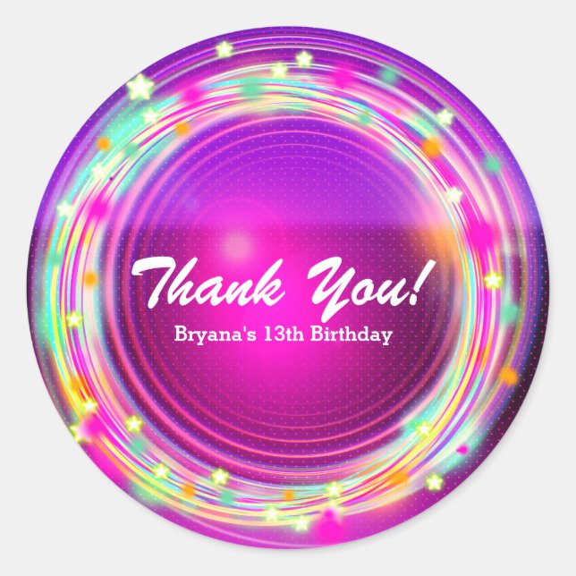 Glow Circles & Stars Birthday Party Favour Sticker (Front)