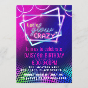 GLOW crazy birthday disco party invite