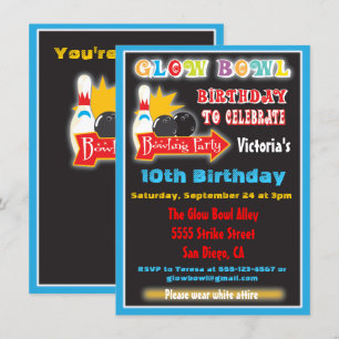 Glow dans les invitations de la partie de bowling 