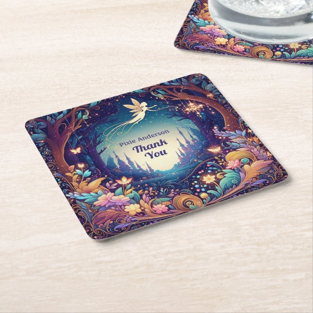 Glow Fairy Party Theme - Fairytale After Dark Square Paper Coaster (Angled)