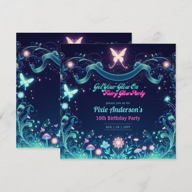 Glow Fairy Party Theme Fairytale Enchanted Forest Invitation (Front/Back)