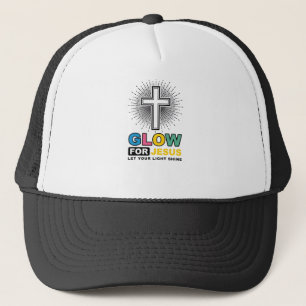Glow For Jesus Christian Cross Light Shirt Design_ Trucker Hat