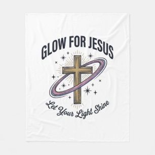 Glow for Jesus Christian Cross Vintage Vector Fleece Blanket