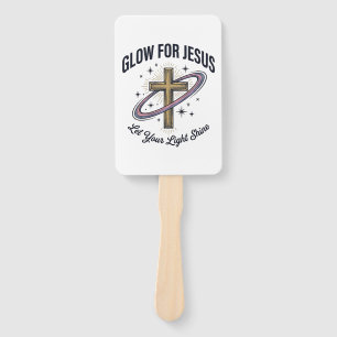 Glow for Jesus Christian Cross Vintage Vector Hand Fan