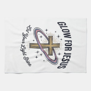 Glow for Jesus Christian Cross Vintage Vector Kitchen Towel