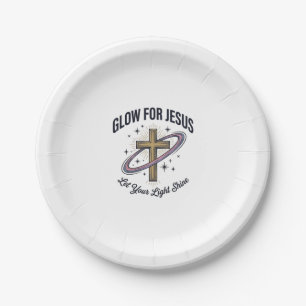 Glow for Jesus Christian Cross Vintage Vector Paper Plate