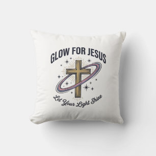 Glow for Jesus Christian Cross Vintage Vector Throw Pillow