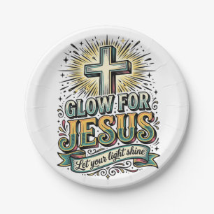 Glow For Jesus Vintage Christian Cross Shirt Paper Plate