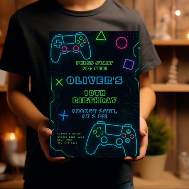 Glow Gaming Party – Neon Video Game Birthday  Invitation (Creator Uploaded)