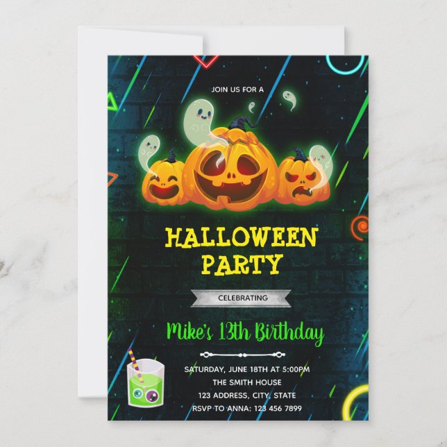 Glow halloween party invitation (Front)