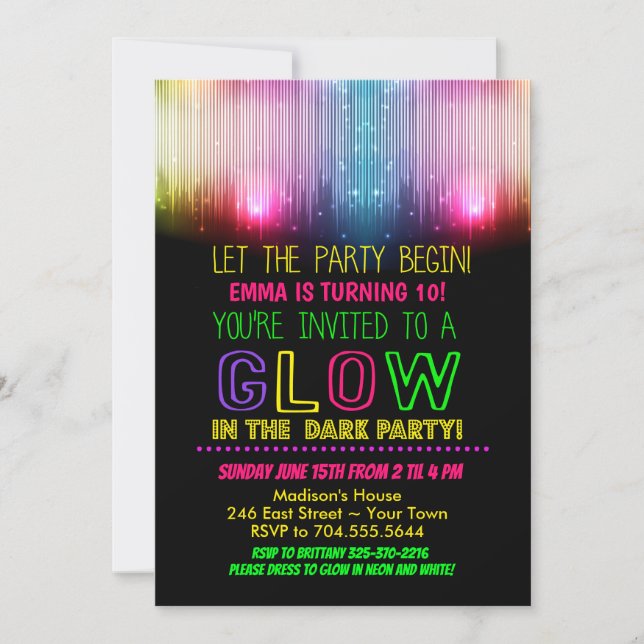 Glow in the dark birthday invitation (Front)