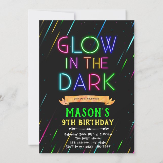 Glow in the dark birthday invitation (Front)