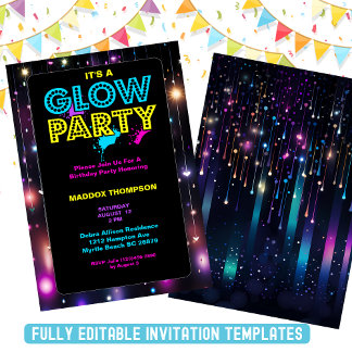 Glow In the Dark Birthday Invitations